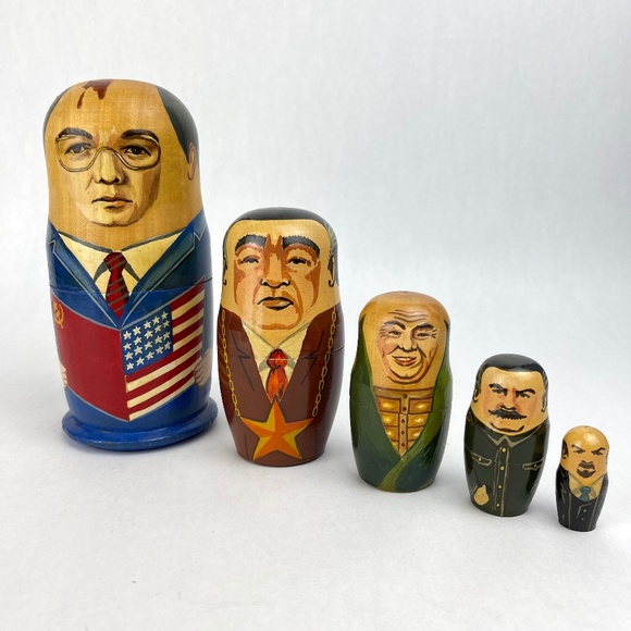 Accents Vintage Wooden Russian Leaders Matryoshka Nesting Dolls